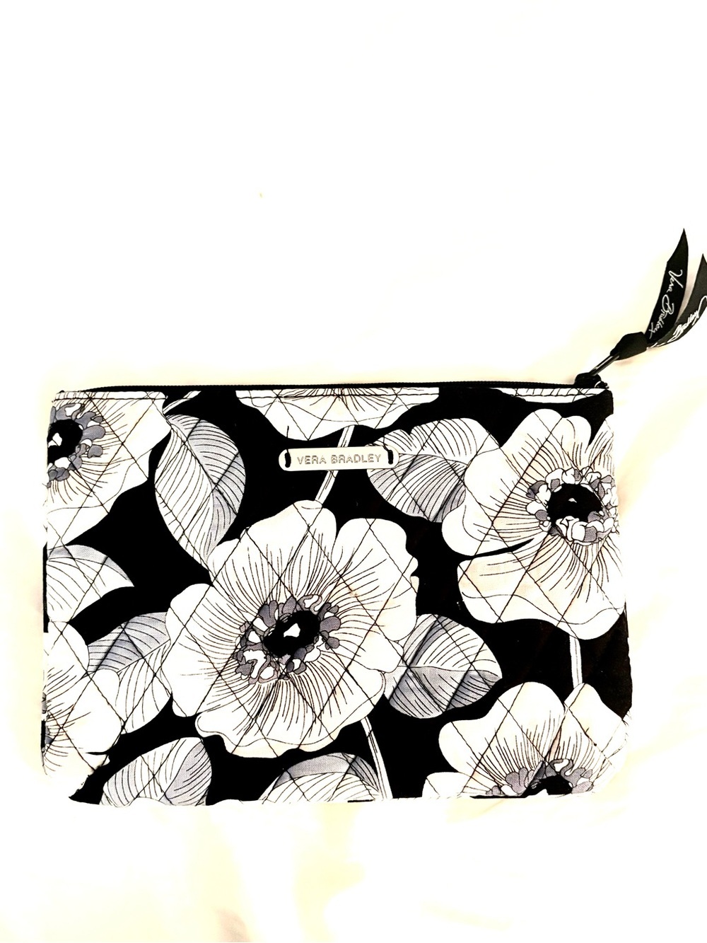 VERA BRADLEY Quilted Makeup Bag, black and white floral pattern
